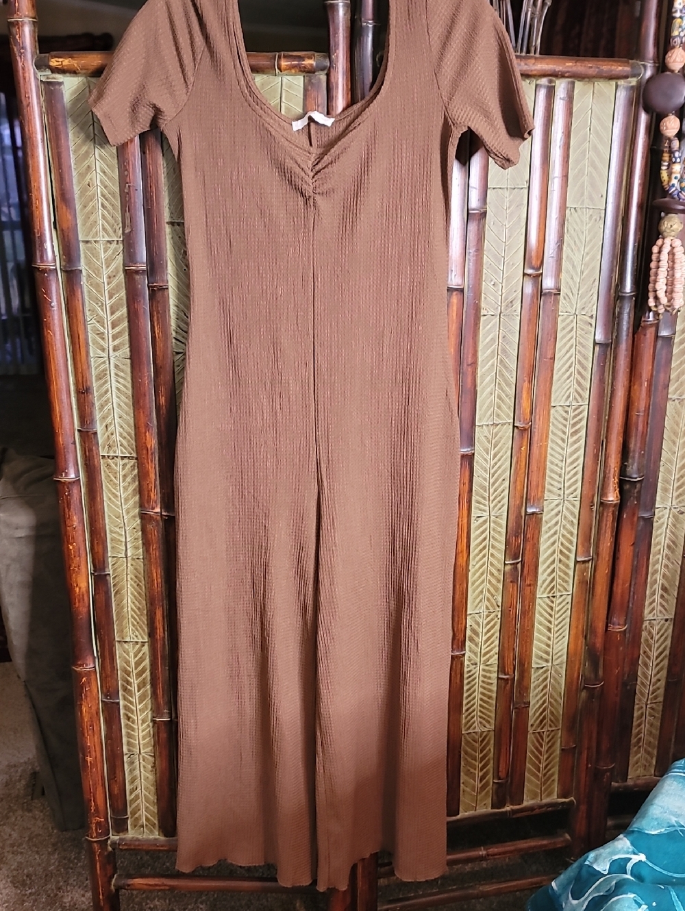Women's Brown Short-Sleeve Wide-Leg Jumpsuit
